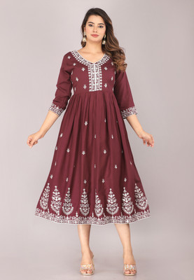 Eailesh Fashion Women Embroidered Anarkali Kurta(Maroon)