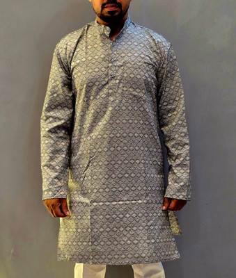 Kurtistan Men Self Design Straight Kurta(Grey)