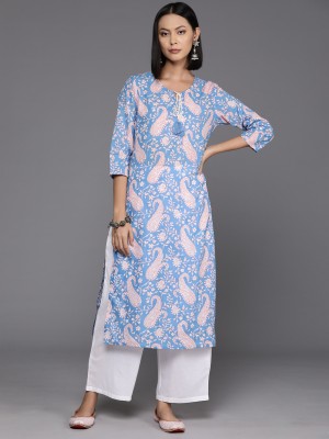 Varanga Women Abstract Straight Kurta(Blue)