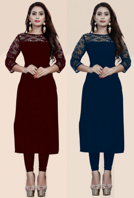Dream Beauty Fashion Women Self Design Straight Kurta(Maroon)