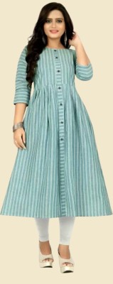 Ayesha Fashion Women Striped Anarkali Kurta(Green)