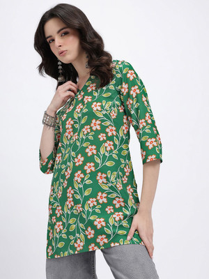 Anouk Rustic Women Printed Straight Kurta(Green)