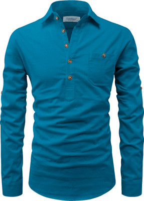Edin Men Solid Pathani Kurta(Light Blue)