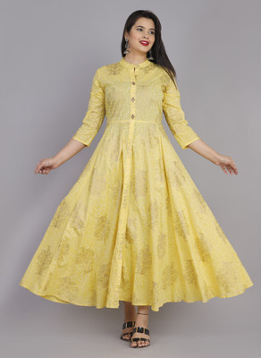 NEKU Women Printed Anarkali Kurta(Yellow)