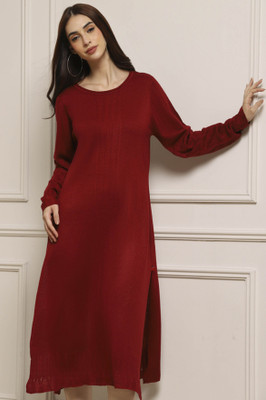 BIBA Women Self Design Straight Kurta(Red)