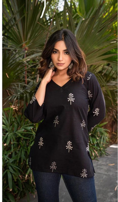 Balaji export Women Printed A-line Kurta(Black)