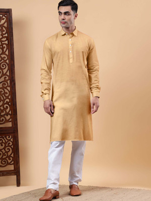 Yugnik Men Solid A-line Kurta(Orange)