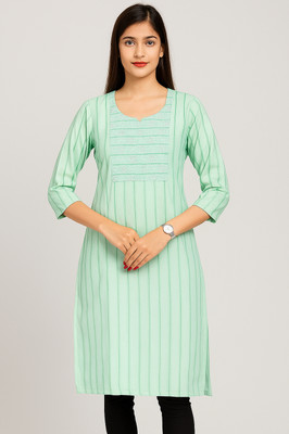 Avyaan Fashions Women Printed A-line Kurta(Light Green)