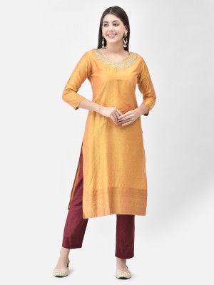 Span Women Self Design Straight Kurta(Yellow)