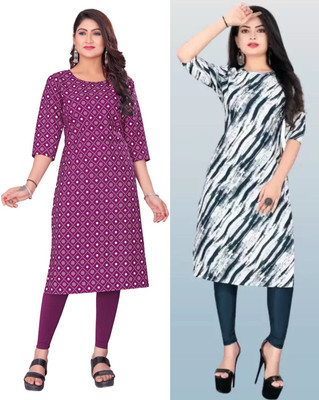 Ayushefashion Women Printed Straight Kurta(Multicolor)