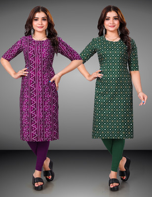 Tashvi Creation Women Printed Straight Kurta(Green)