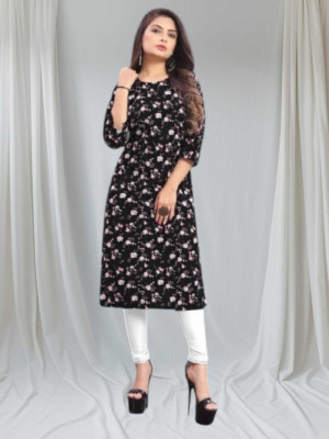 dharmanandan creation Women Printed Flared Kurta(Black)
