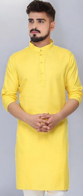 JENZEE Men Solid Straight Kurta(Yellow)