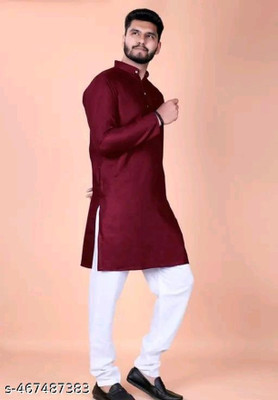VyomCreation Men Solid Straight Kurta(Maroon)