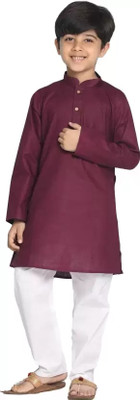 KSH Trendz Boys Festive & Party Kurta and Pyjama Set(Maroon Pack of 1)