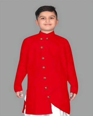 OMKAR EN TRENDS Boys Printed Straight Kurta(Red)