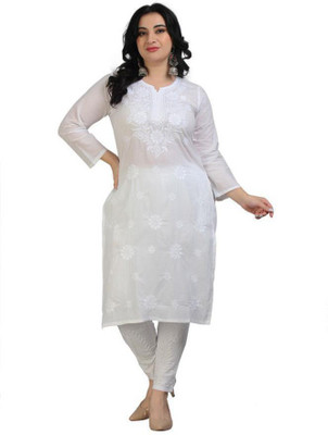 Nazaqat Women Chikan Embroidery Ethnic Dress Kurta(White)