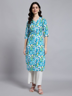 ANOUK Women Printed Straight Kurta(Blue)