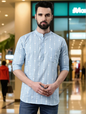 Kryptic Men Printed Straight Kurta(Blue)