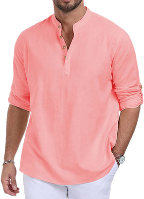 HOC's Men Solid Straight Kurta(Pink)