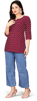 HouseOfCommon Women Printed Straight Kurta(Maroon)