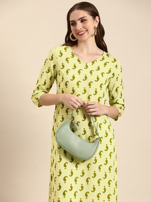ANOUK Women Printed Straight Kurta(Light Green)