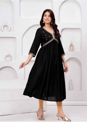 SHREE SHYAM FASHION Women Embroidered Anarkali Kurta(Black)