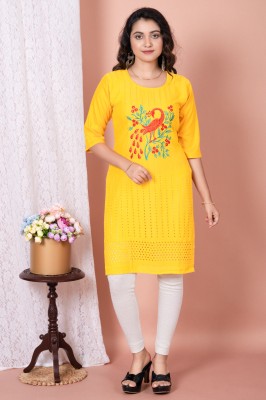 SC FASHION Women Embroidered Trail Cut Kurta(Yellow)