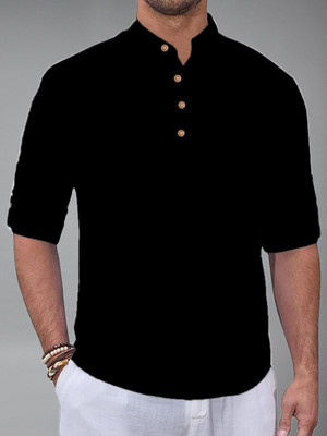 Yugnik Men Solid Straight Kurta(Black)