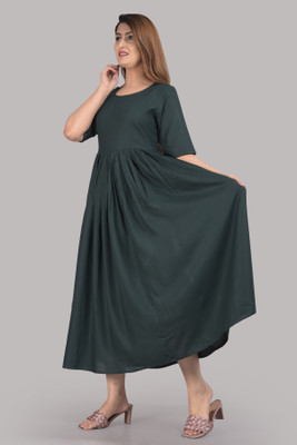mGift Once Women Solid Flared Kurta(Green)