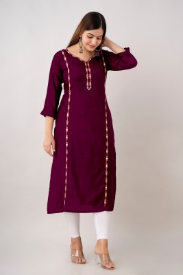 Zeenat Libaas Women Geometric Print Straight Kurta(Maroon)