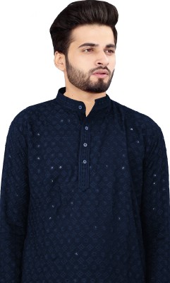 Triyom Fashion Men Self Design A-line Kurta(Blue)