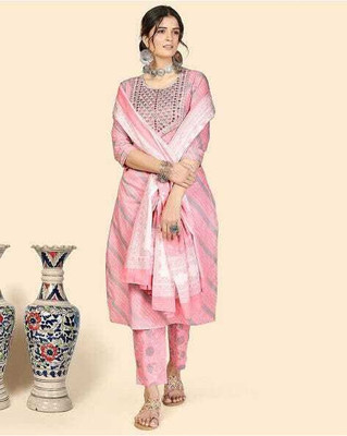 Aakriti Women Striped, Embroidered A-line Kurta(Pink)