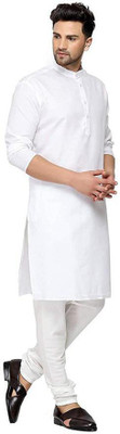 Veekeeda Men Solid A-line Kurta(White)