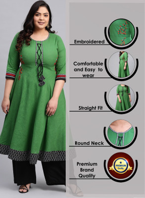 AKIKO Women Embroidered Anarkali Kurta(Green)