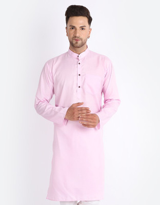 BANHUSSAIN Men Solid Straight Kurta(Pink)