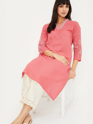 MAX Women Printed Straight Kurta(Orange)