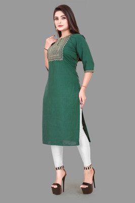 RIDDHI COLLECTION MALL Women Embroidered A-line Kurta(Green)