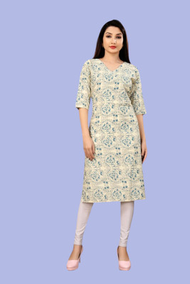 Tulsii Fab Women Printed Anarkali Kurta(White, Blue)