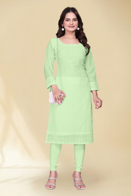 MP40 Women Embroidered Straight Kurta(Light Green)