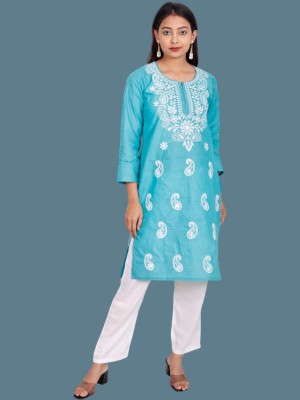 Ibtida Women Embroidered Straight Kurta(Green)