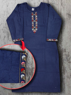 Stylish Fancy Cloth Women Embroidered A-line Kurta(Dark Blue)
