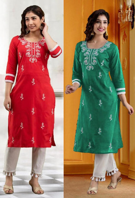 SISTO Women Chikan Embroidery A-line Kurta(Multicolor)