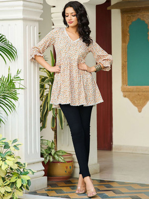 Moda Rapido Women Printed Straight Kurta(White)