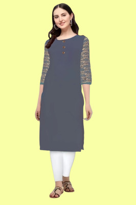 HouseOfCommon Women Self Design Straight Kurta(Grey)