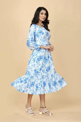 SUIT ICON Women Printed A-line Kurta(Blue)