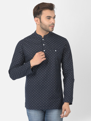 DEYANN Men Printed Straight Kurta(Blue)