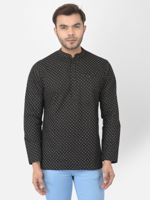 DEYANN Men Printed Straight Kurta(Black)