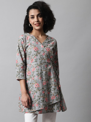 Feranoid Retail Women Printed Straight Kurta(Grey)