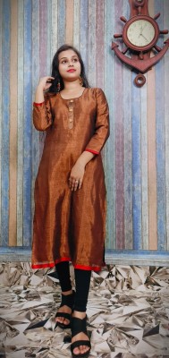 Ghosh handloom Women Solid Straight Kurta(Brown)